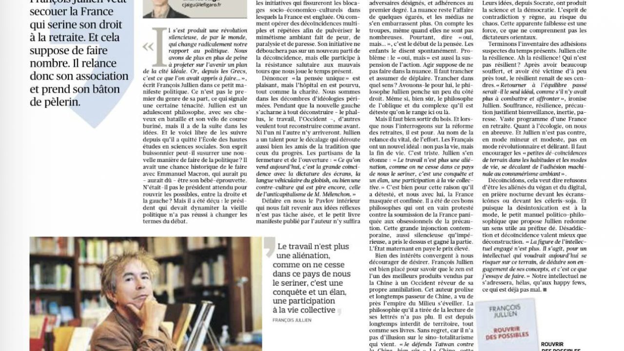« Rouvrir des possibles » le dernier ouvrage de François Jullien