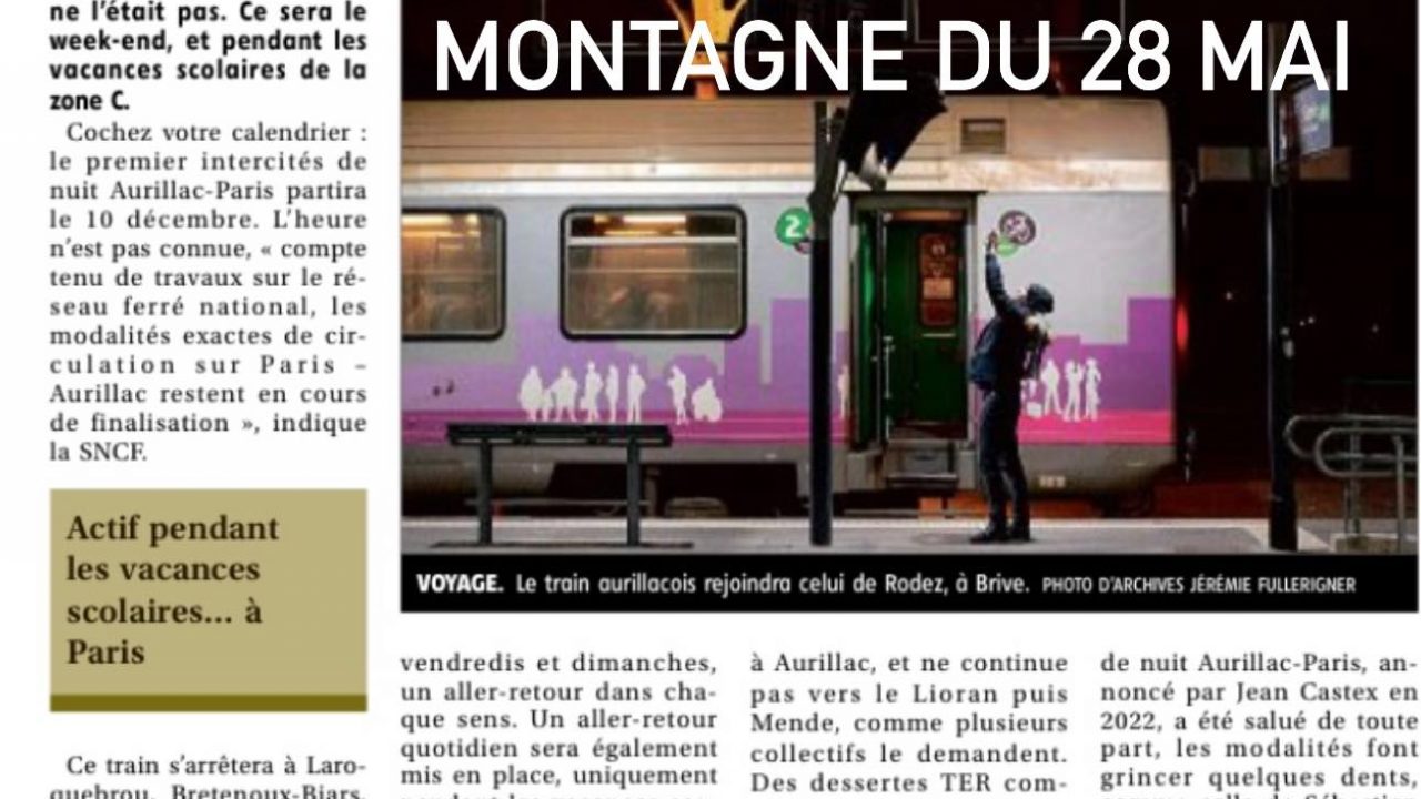 NON à un train de nuit Aurillac – Paris au rabais. NON à l’abandon par l’Etat …