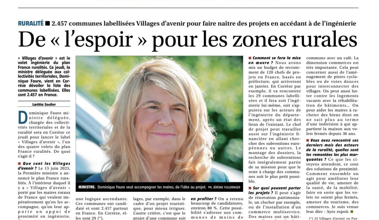 63 communes du Cantal retenues au titre du programme Villages d&rsquo;avenir