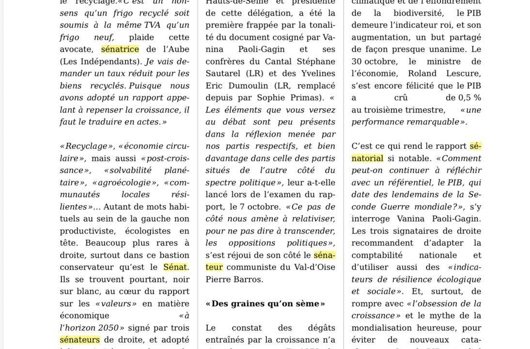 Revue de presse nationale relative à mes travaux récents au Sénat