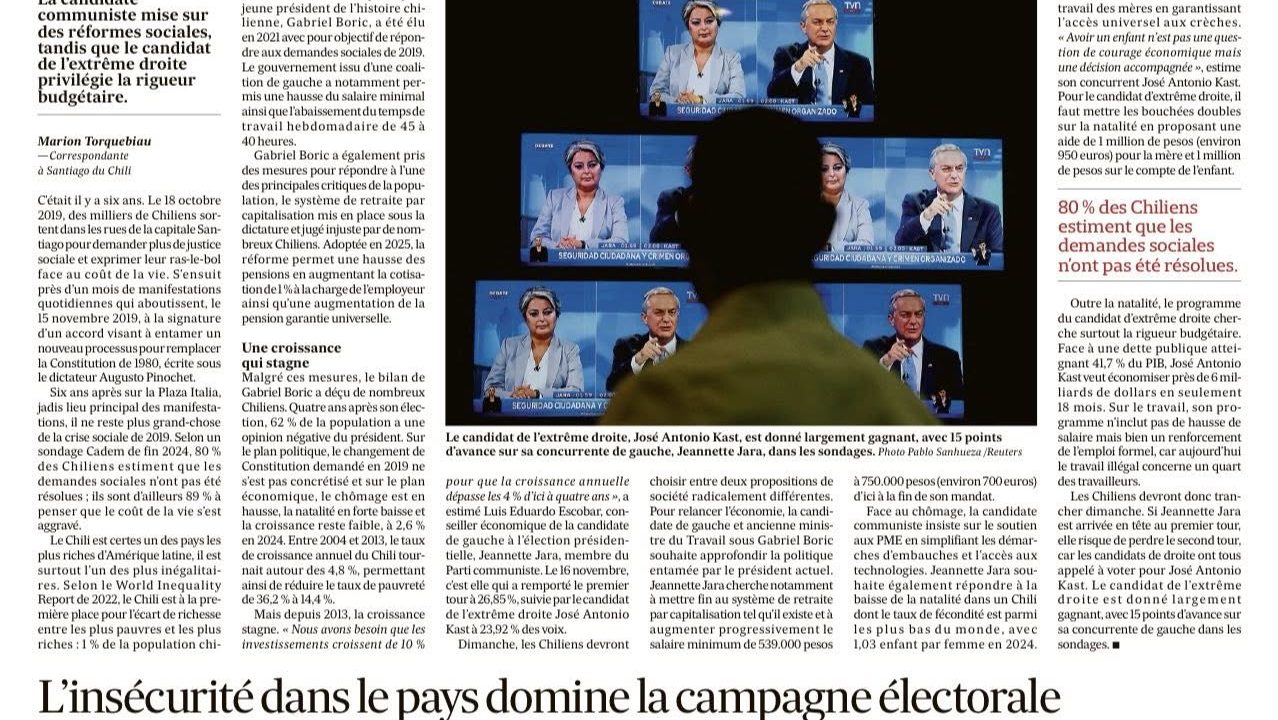 Présidentielle au Chili : un climat d’inquiétude à la veille du second tour