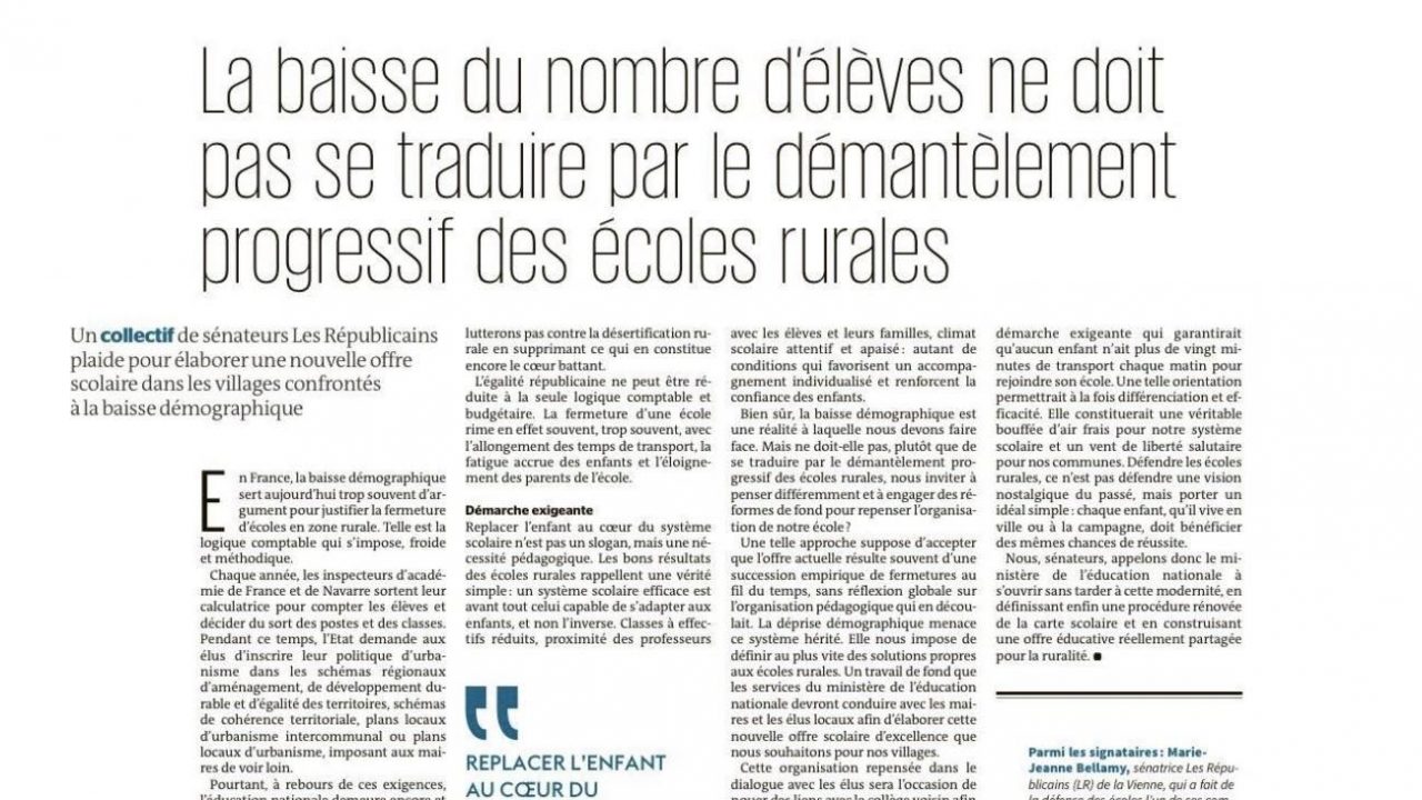 École rurale : Tribune pour une nouvelle offre scolaire….