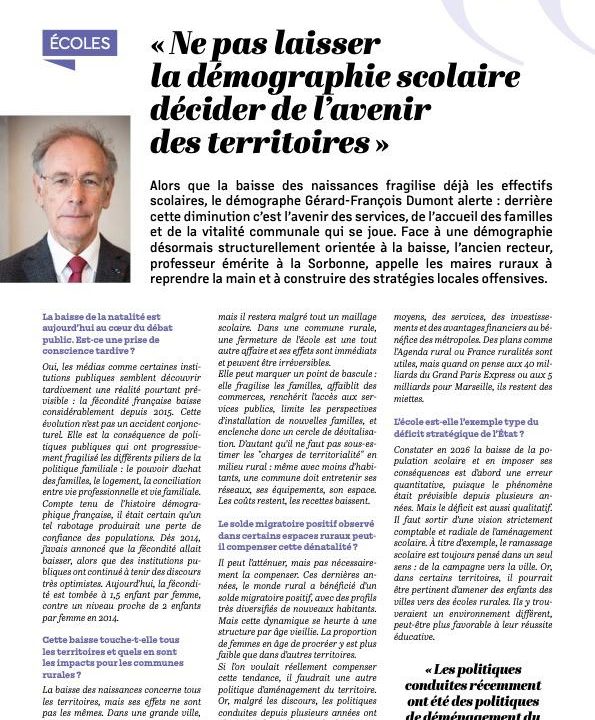 Parole à Gérard-François Dumont sur la démographie scolaire