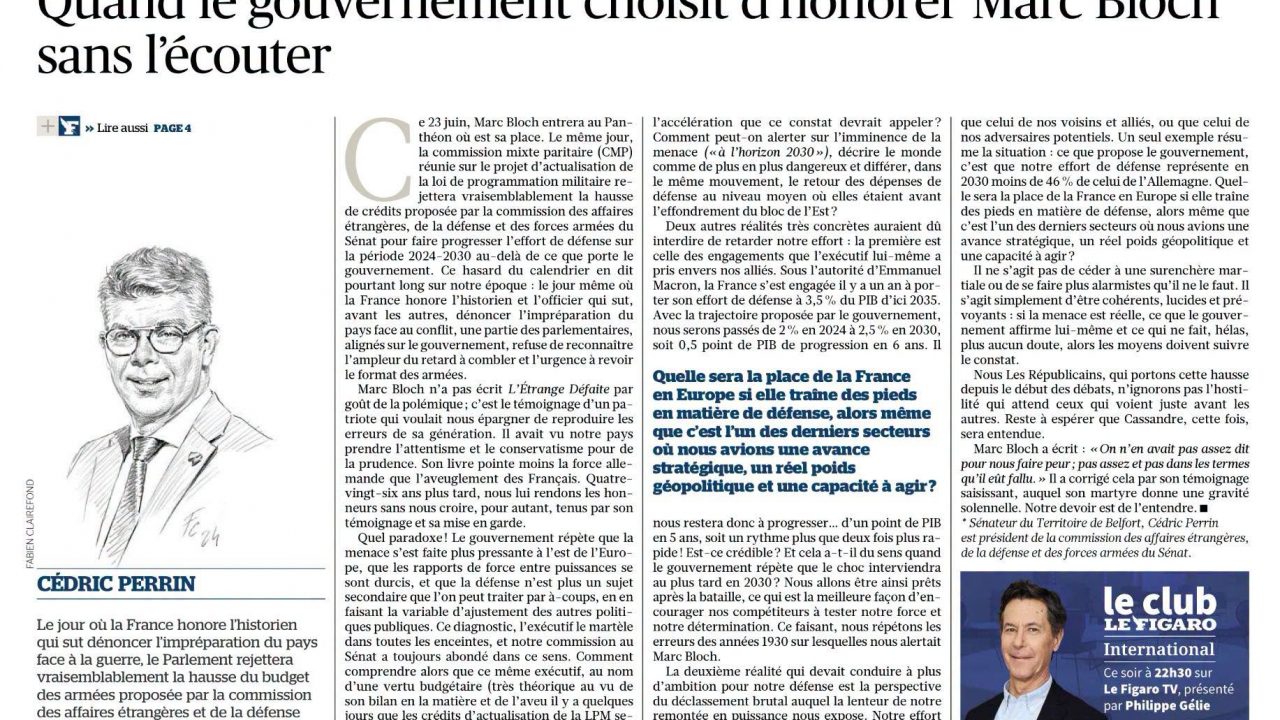 Hasard du calendrier, demain mardi 23 juin, Marc BLOCH entrera au Panthéon et la commission mixte pa…